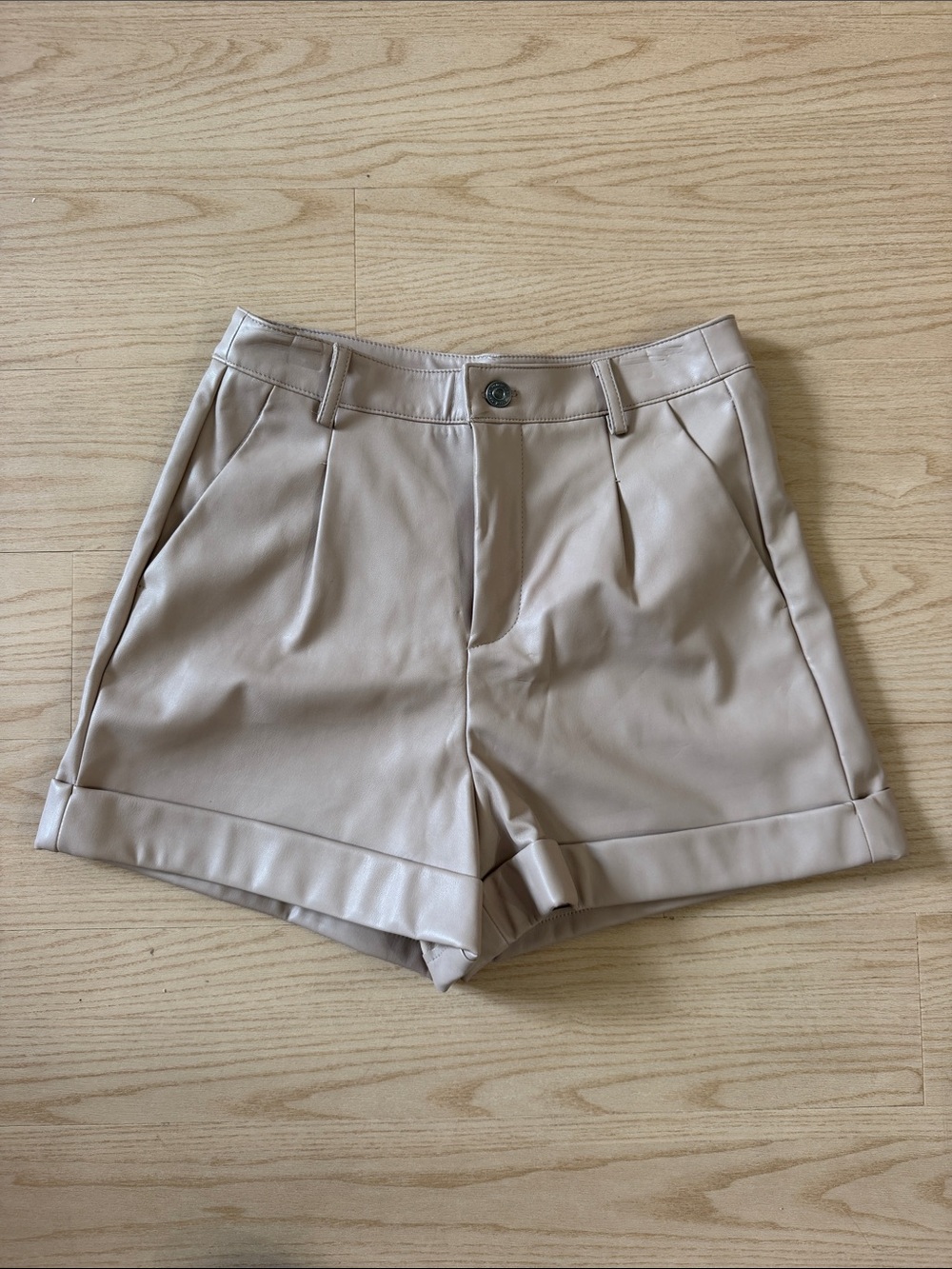 Kenzie Cream Faux Leather High-Rise Cuffed Women’s Shorts